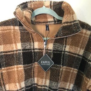 ZAFUL Plaid Cropped Teddy Sweater Size 4